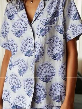 Anthropologie x Printfresh Peacock Lavender Sleep Set Pajamas Cotton PJs Size S